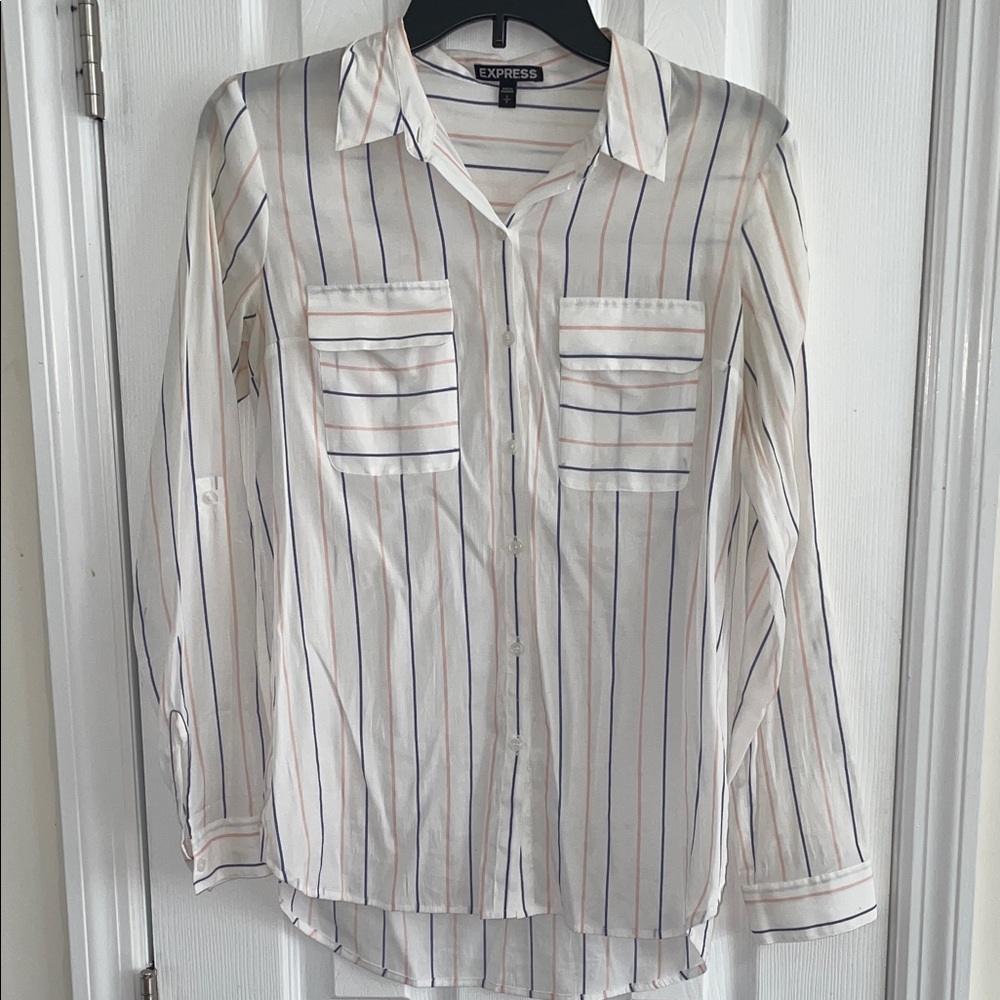 Express White Shirt with Blue and Red Stripes